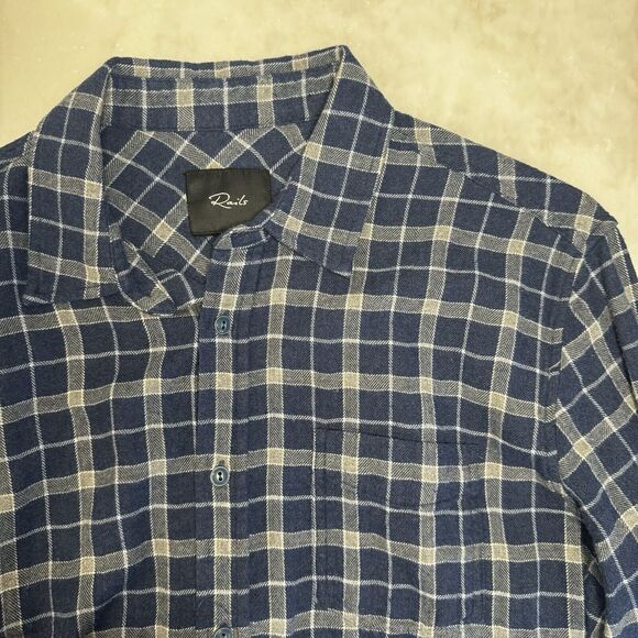 Rails Brushed Lennox Indigo Grey Plaid Flannel Button Down Shirt Men’s Large - Picture 7 of 10